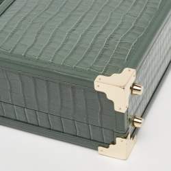 Aspinal of London Green Croc Embossed Leather Trinket Top Handle Bag 