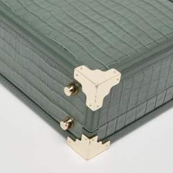 Aspinal of London Green Croc Embossed Leather Trinket Top Handle Bag 