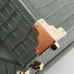 Aspinal of London Green Croc Embossed Leather Trinket Top Handle Bag 
