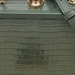 Aspinal of London Green Croc Embossed Leather Trinket Top Handle Bag 