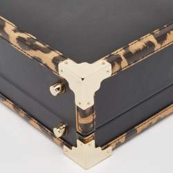 Aspinal Of London Black/Beige Leopard Print Leather Trunk Top Handle Bag
