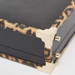 Aspinal Of London Black/Beige Leopard Print Leather Trunk Top Handle Bag