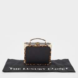 Aspinal Of London Black/Beige Leopard Print Leather Trunk Top Handle Bag