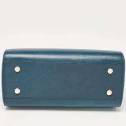Aspinal Of London Teal Blue Leather Small Florence Frame Top Handle Bag