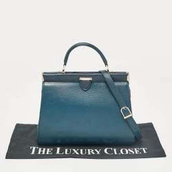 Aspinal Of London Teal Blue Leather Small Florence Frame Top Handle Bag