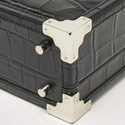 Aspinal Of London Black Croc Embossed Leather Trunk Top Handle Bag