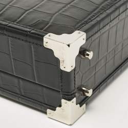 Aspinal Of London Black Croc Embossed Leather Trunk Top Handle Bag