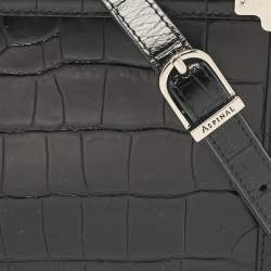 Aspinal Of London Black Croc Embossed Leather Trunk Top Handle Bag