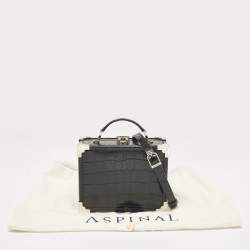 Aspinal Of London Black Croc Embossed Leather Trunk Top Handle Bag