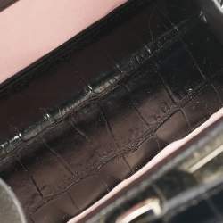 Aspinal Of London Black Croc Embossed Leather Trunk Top Handle Bag