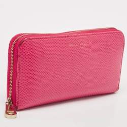 Aspinal Of London Pink Karung Leather Zip Around Wallet