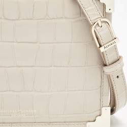 Aspinal Of London Light Beige Croc Embossed Leather Trunk Top Handle Bag