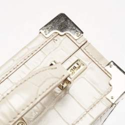 Aspinal Of London Light Beige Croc Embossed Leather Trunk Top Handle Bag