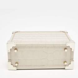 Aspinal Of London Light Beige Croc Embossed Leather Trunk Top Handle Bag