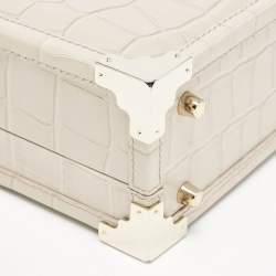 Aspinal Of London Light Beige Croc Embossed Leather Trunk Top Handle Bag