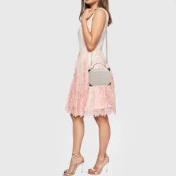 Aspinal Of London Light Beige Croc Embossed Leather Trunk Top Handle Bag