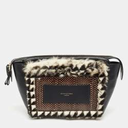 Aspinal Of London Black/White Leather, Rabbit Fur and Snakeskin Shoulder Bag