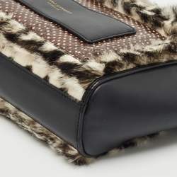 Aspinal Of London Black/White Leather, Rabbit Fur and Snakeskin Shoulder Bag