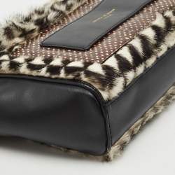 Aspinal Of London Black/White Leather, Rabbit Fur and Snakeskin Shoulder Bag