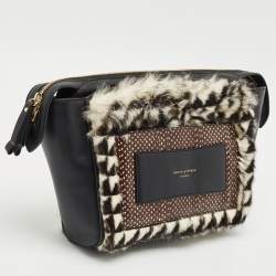 Aspinal Of London Black/White Leather, Rabbit Fur and Snakeskin Shoulder Bag
