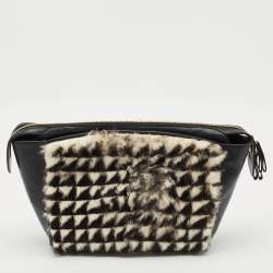 Aspinal Of London Black/White Leather, Rabbit Fur and Snakeskin Shoulder Bag