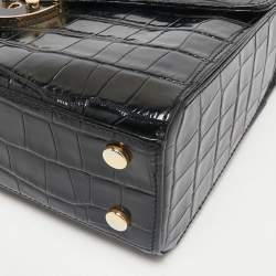 Aspinal Of London Black Croc Embossed Leather Mayfair Top Handle Bag