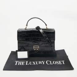 Aspinal Of London Black Croc Embossed Leather Mayfair Top Handle Bag