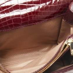 Aspinal of London Burgundy Croc Embossed Leather Small Mayfair Top Handle Bag