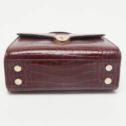 Aspinal of London Burgundy Croc Embossed Leather Small Mayfair Top Handle Bag