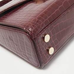 Aspinal of London Burgundy Croc Embossed Leather Small Mayfair Top Handle Bag