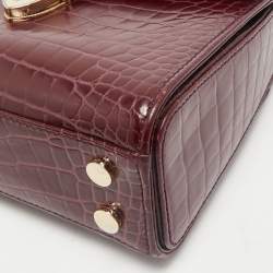 Aspinal of London Burgundy Croc Embossed Leather Small Mayfair Top Handle Bag