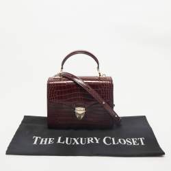 Aspinal of London Burgundy Croc Embossed Leather Small Mayfair Top Handle Bag