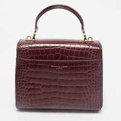 Aspinal of London Burgundy Croc Embossed Leather Small Mayfair Top Handle Bag