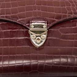 Aspinal of London Burgundy Croc Embossed Leather Small Mayfair Top Handle Bag