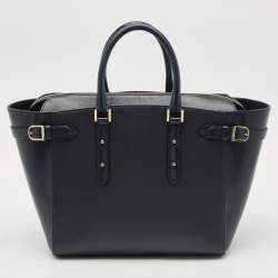 Pre Owned Aspinal Of London Navy Blue Leather Large Marylebone Tote