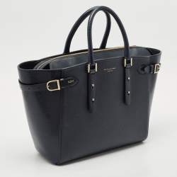 Pre Owned Aspinal Of London Navy Blue Leather Large Marylebone Tote