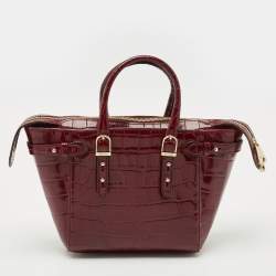 Aspinal of London Burgundy Croc Embossed Leather Marylebone Top Handle Bag