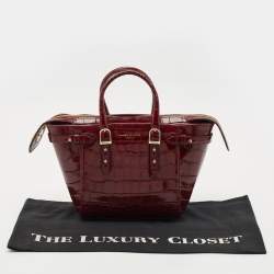 Aspinal of London Burgundy Croc Embossed Leather Marylebone Top Handle Bag