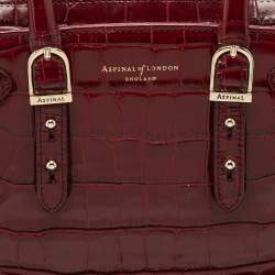 Aspinal of London Burgundy Croc Embossed Leather Marylebone Top Handle Bag