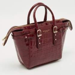 Aspinal of London Burgundy Croc Embossed Leather Marylebone Top Handle Bag