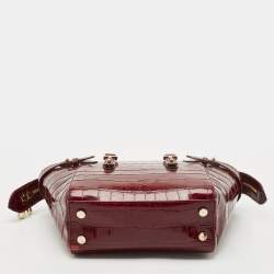 Aspinal of London Burgundy Croc Embossed Leather Marylebone Top Handle Bag