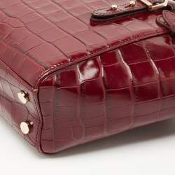 Aspinal of London Burgundy Croc Embossed Leather Marylebone Top Handle Bag