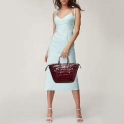 Aspinal of London Burgundy Croc Embossed Leather Marylebone Top Handle Bag