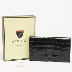 Aspinal Of London Black Croc Embossed Leather Travel Wallet