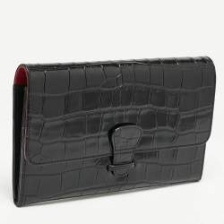 Aspinal Of London Black Croc Embossed Leather Travel Wallet