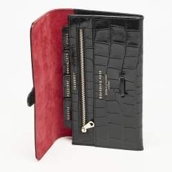 Aspinal Of London Black Croc Embossed Leather Travel Wallet
