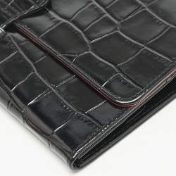 Aspinal Of London Black Croc Embossed Leather Travel Wallet