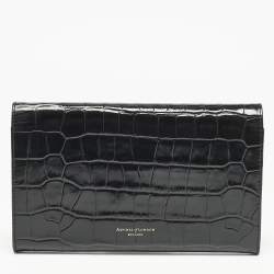 Aspinal Of London Black Croc Embossed Leather Travel Wallet