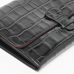 Aspinal Of London Black Croc Embossed Leather Travel Wallet