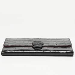 Aspinal Of London Black Croc Embossed Leather Travel Wallet
